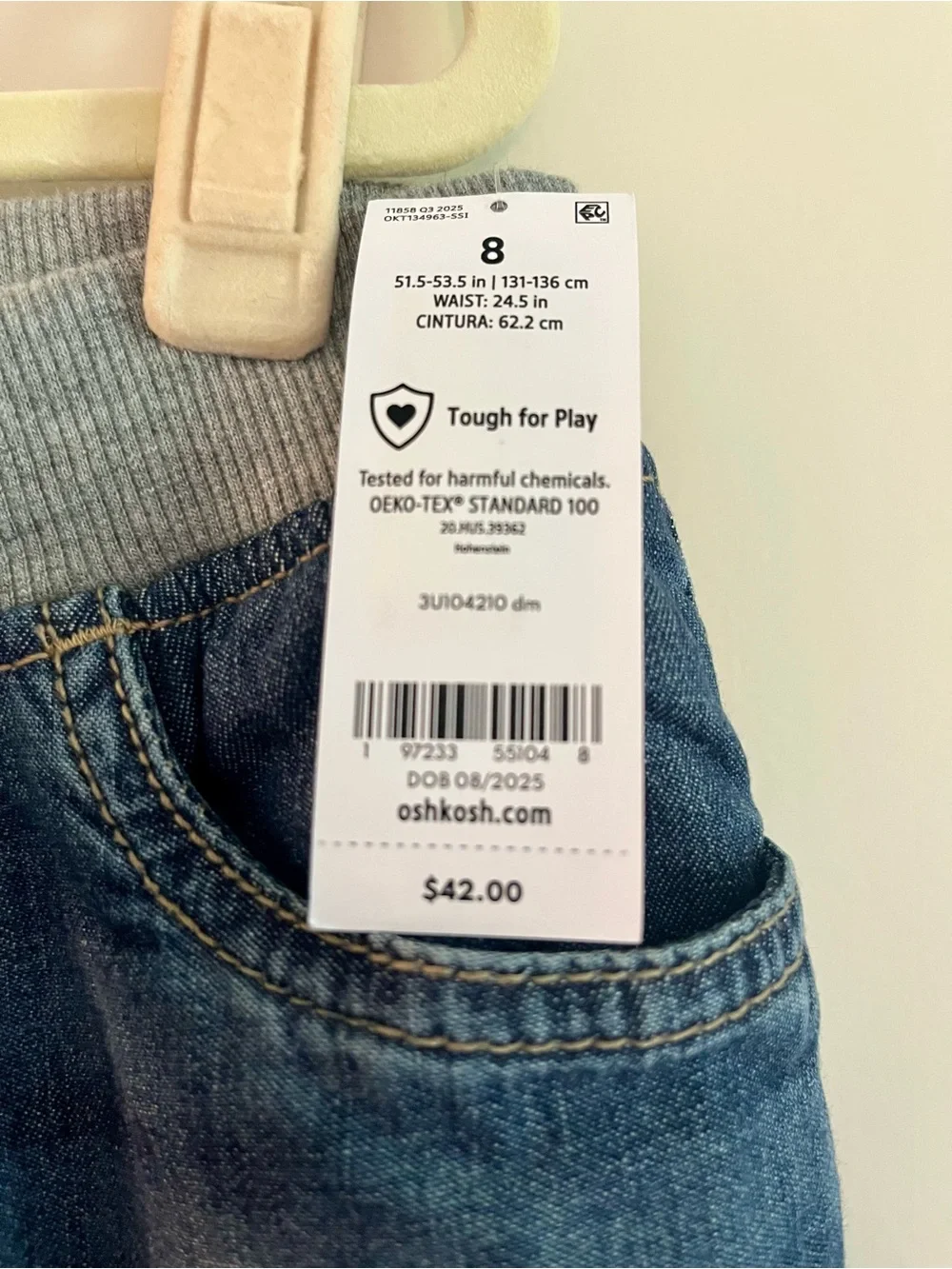 Carter's Dark fleece Lined Jeans with Gray Waistband NWT